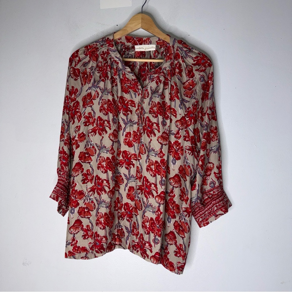 natalie martin Remy Silk Top Watercolor Floral Print Red Size XS